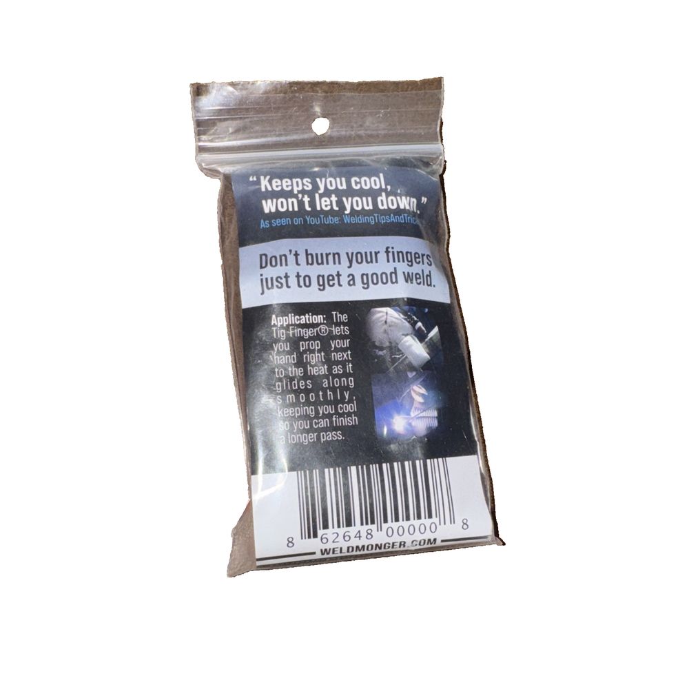 WeldMonger tig Finger Heat Shield, DaveyDooDeals – a bag of coffee beans with a barcode label