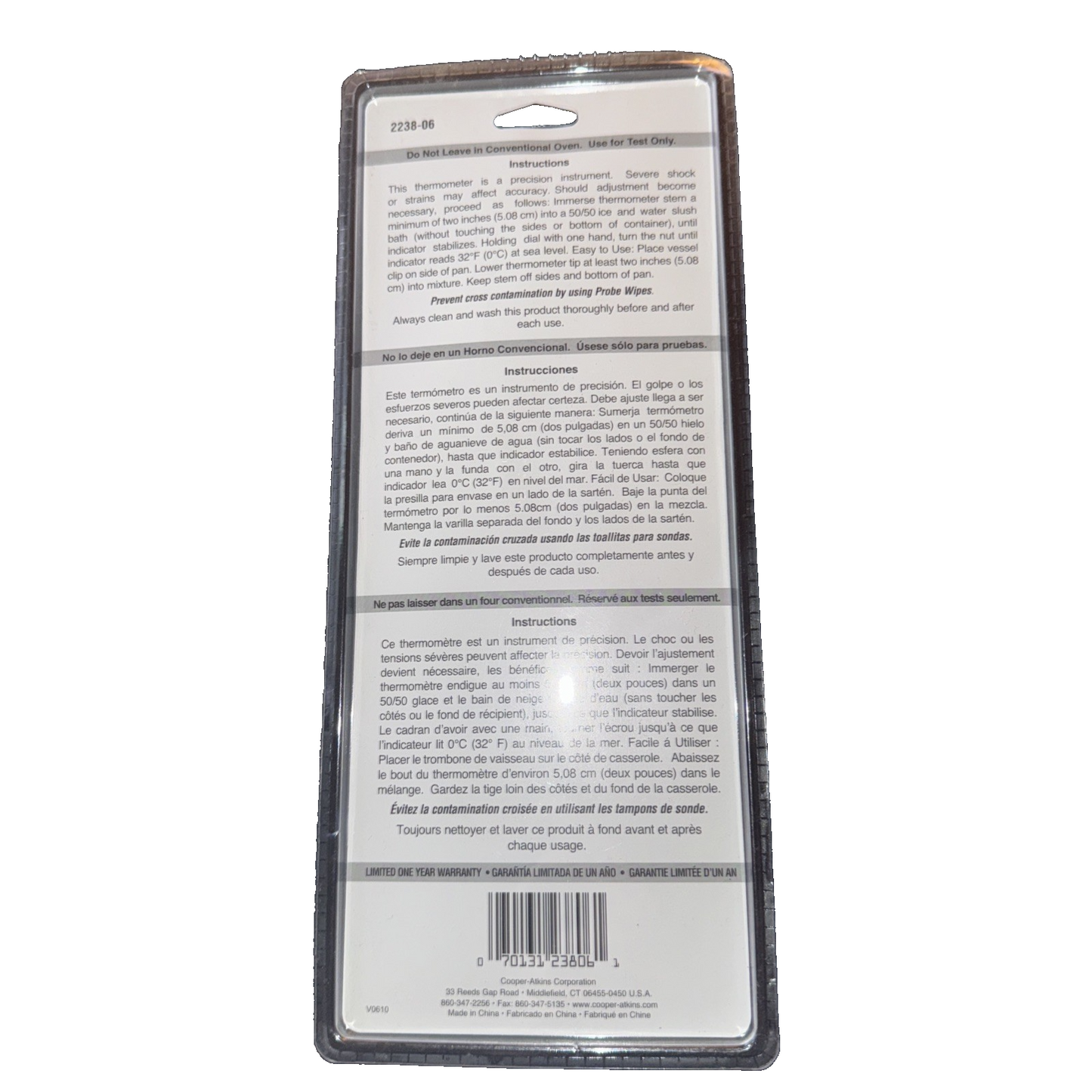 Cooper-Atkins 2238-06-3 Stainless Steel Bi-Metal Stem Test Thermometer