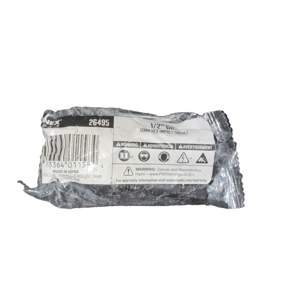 Sunex 26495 - 1/2" Drive 10 mm Hex Impact Bit Socket – a package of black and white tape