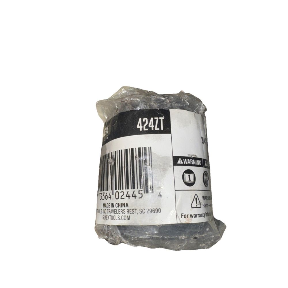 3/4" DRIVE 3/4" 12-POINT THIN WALL IMPACT SOCKET 424ZT, Sunex – a black and white plastic bag with a barcode label