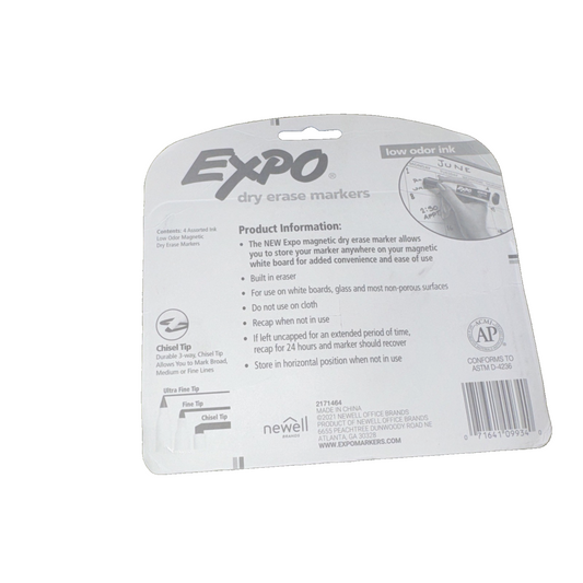 EXPO Magnetic Dry Erase Markers with Erasers, Chisel Tip, Assorted Colors, Set o