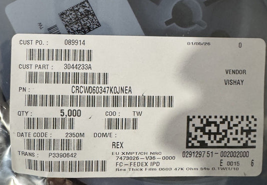 CRCW060347K0JNEA Vishay - Resistors 5000 Pack