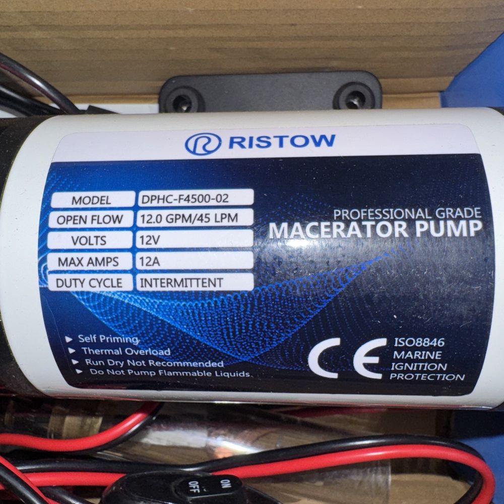RISTOW RV Macerator Pump 12V, 12GPM RV Waste Water Pump Self-Priming – a close up of a machine with a power cord