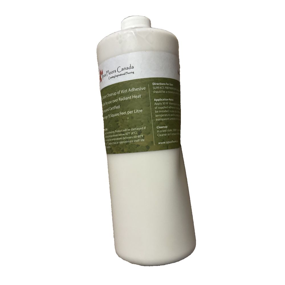 30 NF High Performance Water-Based Contact Adhesive Opus Floors Canada 1 Litre, DaveyDooDeals – a bottle of white liquid with a label on it