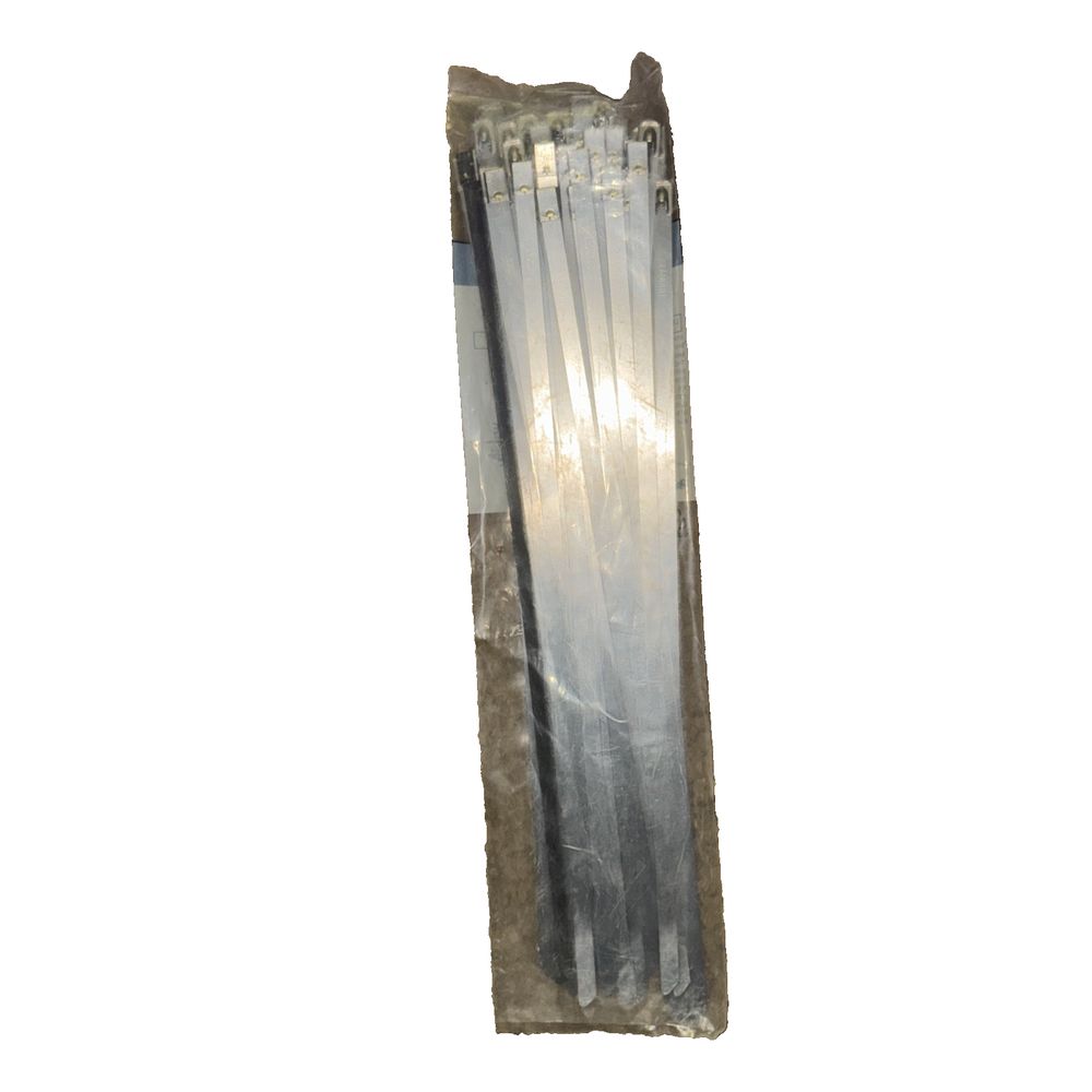 Panduit StrongHold Cable Ties 14.3" 316L SS Heavy-Duty PK50 IMLT102H-L6L – a piece of plastic foil on a white background