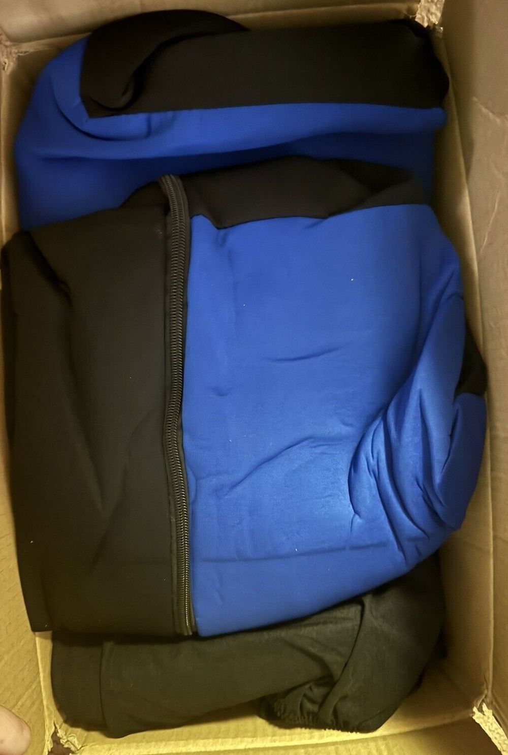 BDK PolyPro Car Seat Covers Full Set in Blue on Black Front and Rear Split Bench, BDK Poly Pro – a box with a blue jacket inside