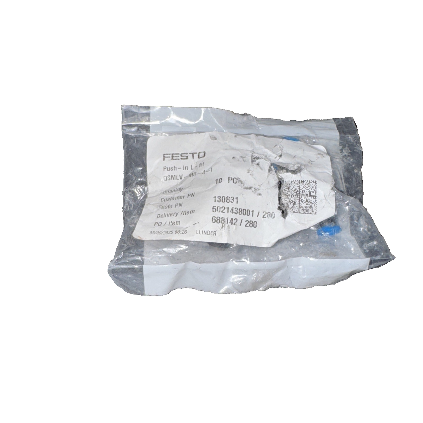 (QTY 10) Festo Push-in L-fitting 130831 QSMLV-M5-4-I