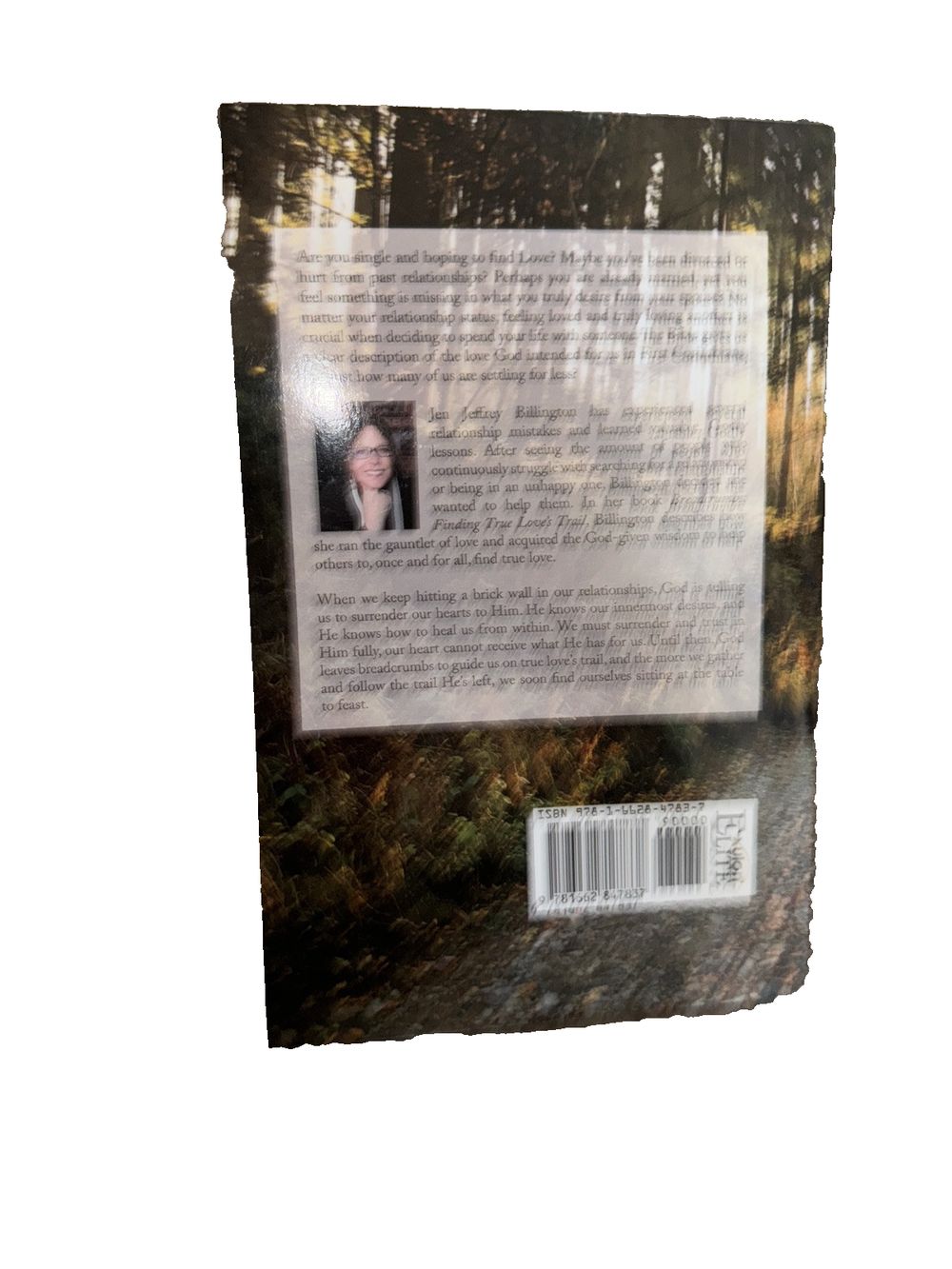 Breadcrumbs: Finding True Love's Trail, DaveyDooDeals – the book cover for the book, with a photo of a woman in a forest