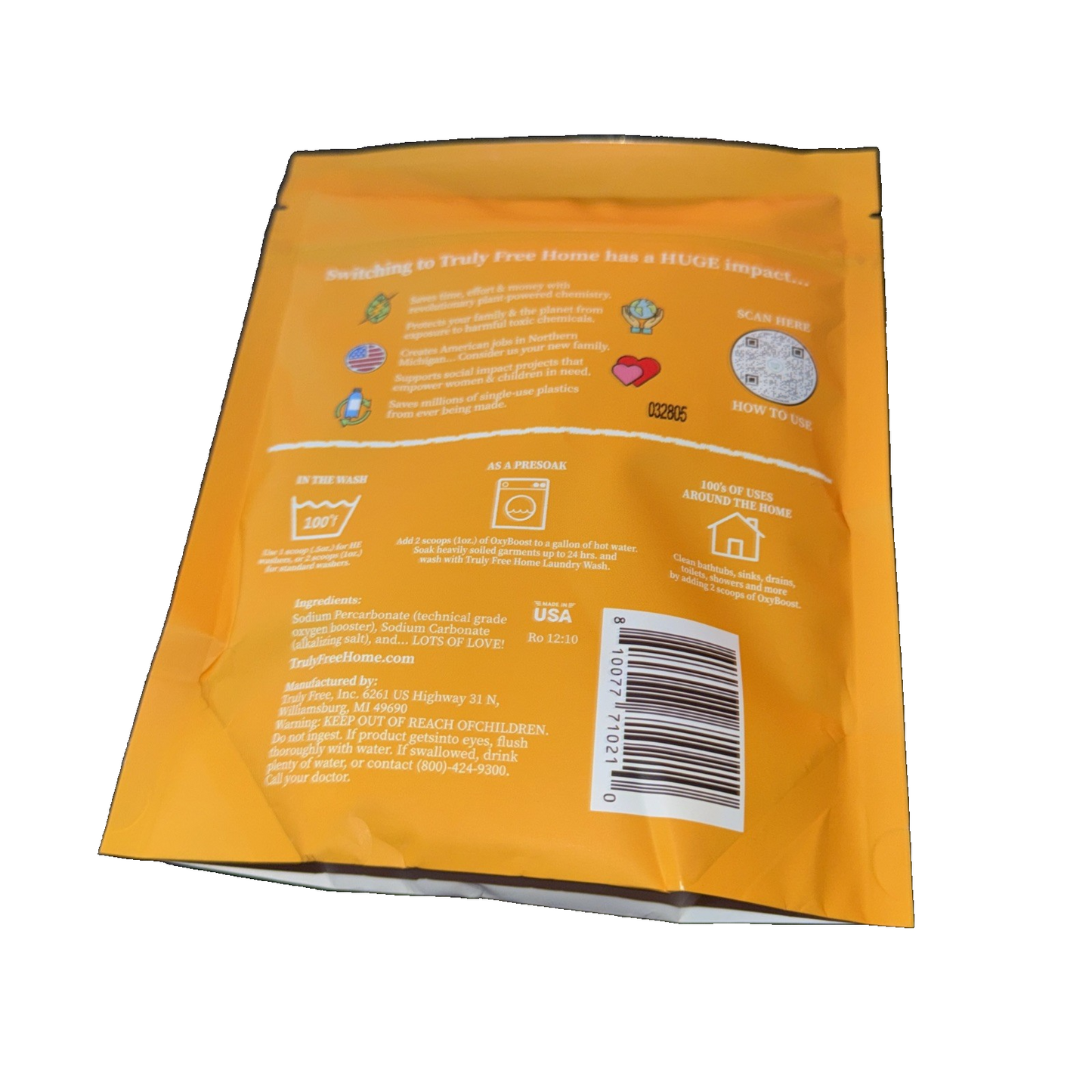Truly Free OxyBoost - Oxygen Stain Remover Powder for Laundry 12.5 OZ -25 Loads