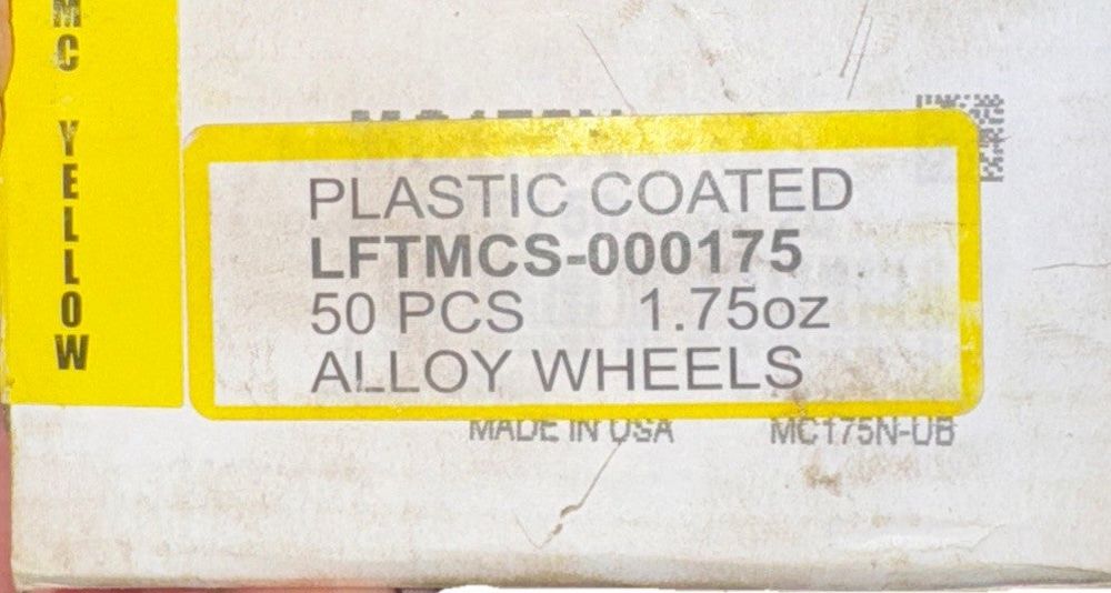 LFTMCS-000175 50 PC 1.75 Lead Balancing Weights, DaveyDooDeals – a yellow and white box with a label on it