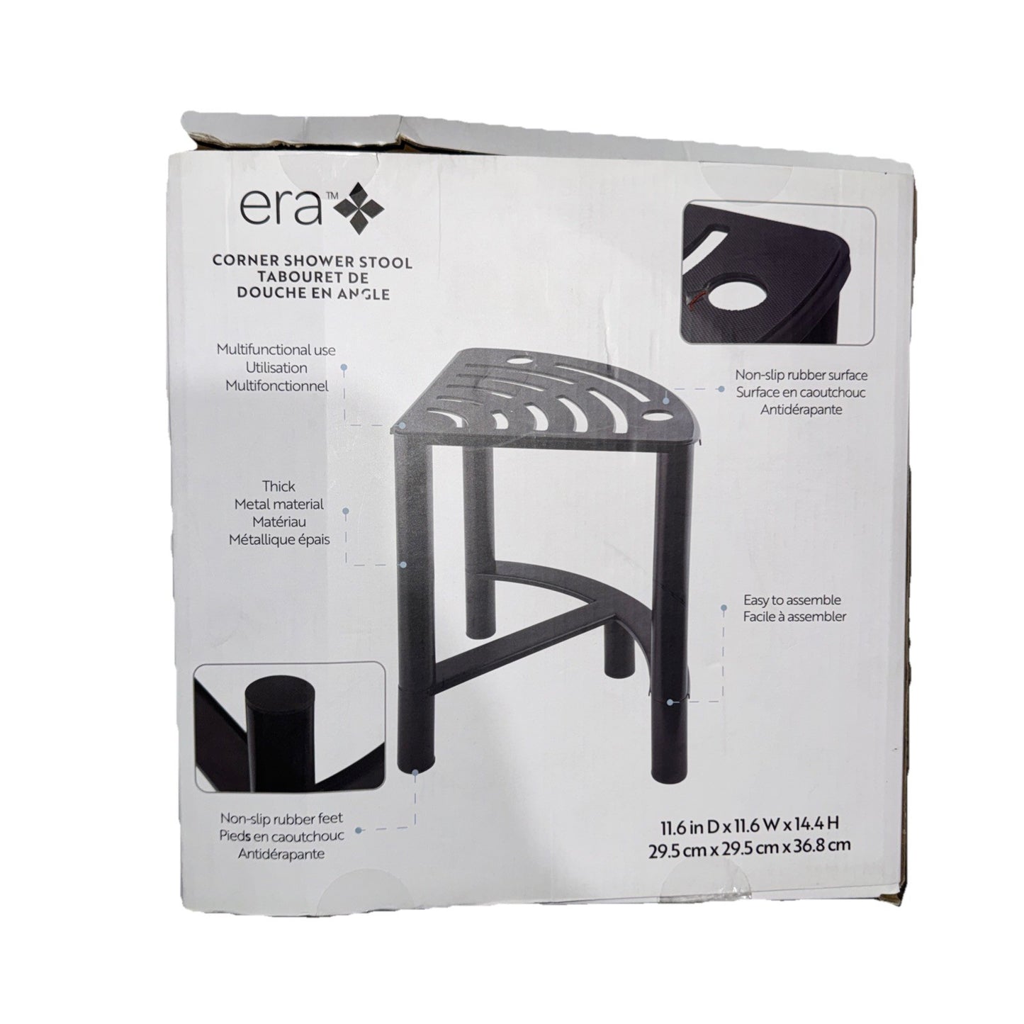 Era Corner Shower Stool Black 11.6"x11.6"x14.4"