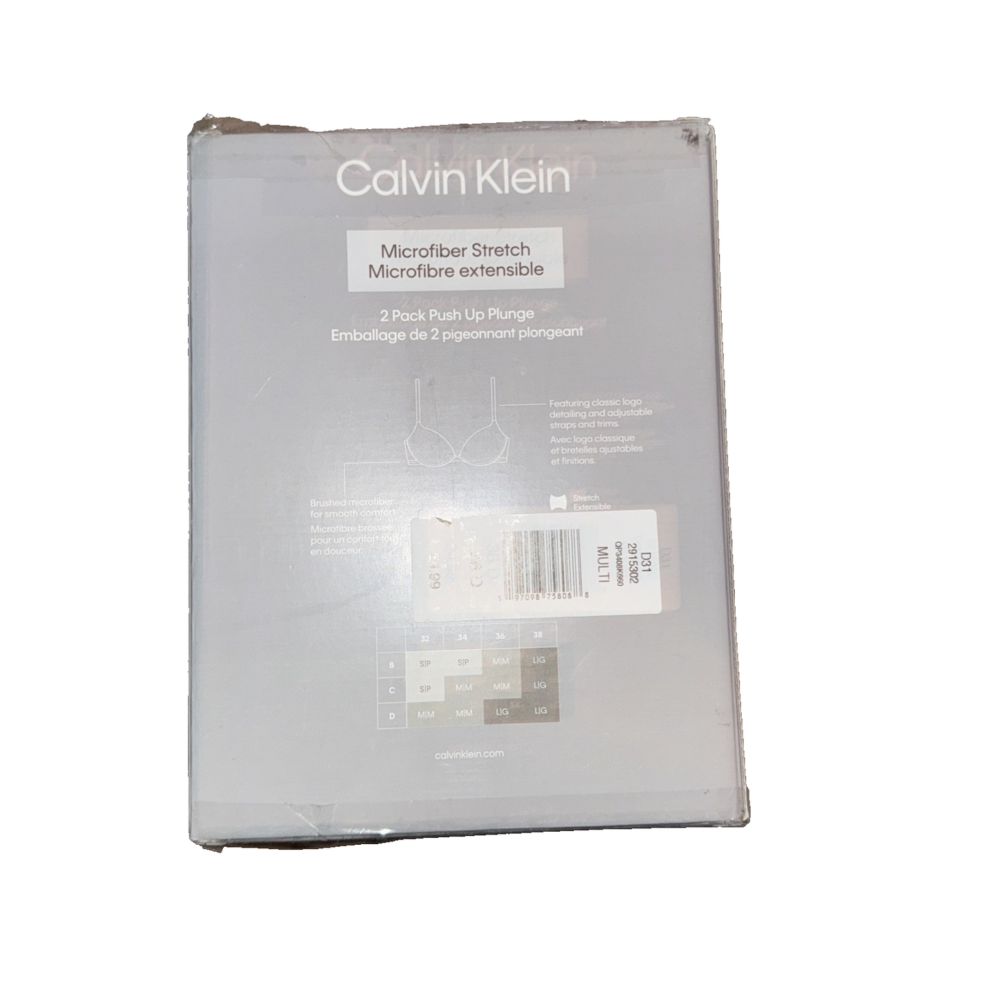 Calvin Klein 2-Pack Push Up Plunge Bra Grey and Pink Size 36D