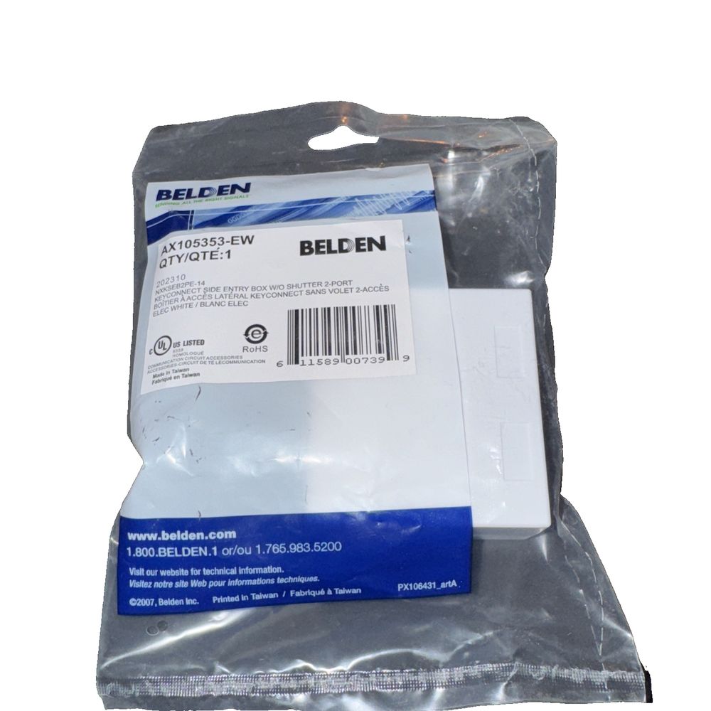 Belden AX105353-EW KeyConnect Side-Entry Box without Shutter Door 2-Port, White – beln - bl - 1 - 1 - 1 / 8 - 1 / 8 - 1