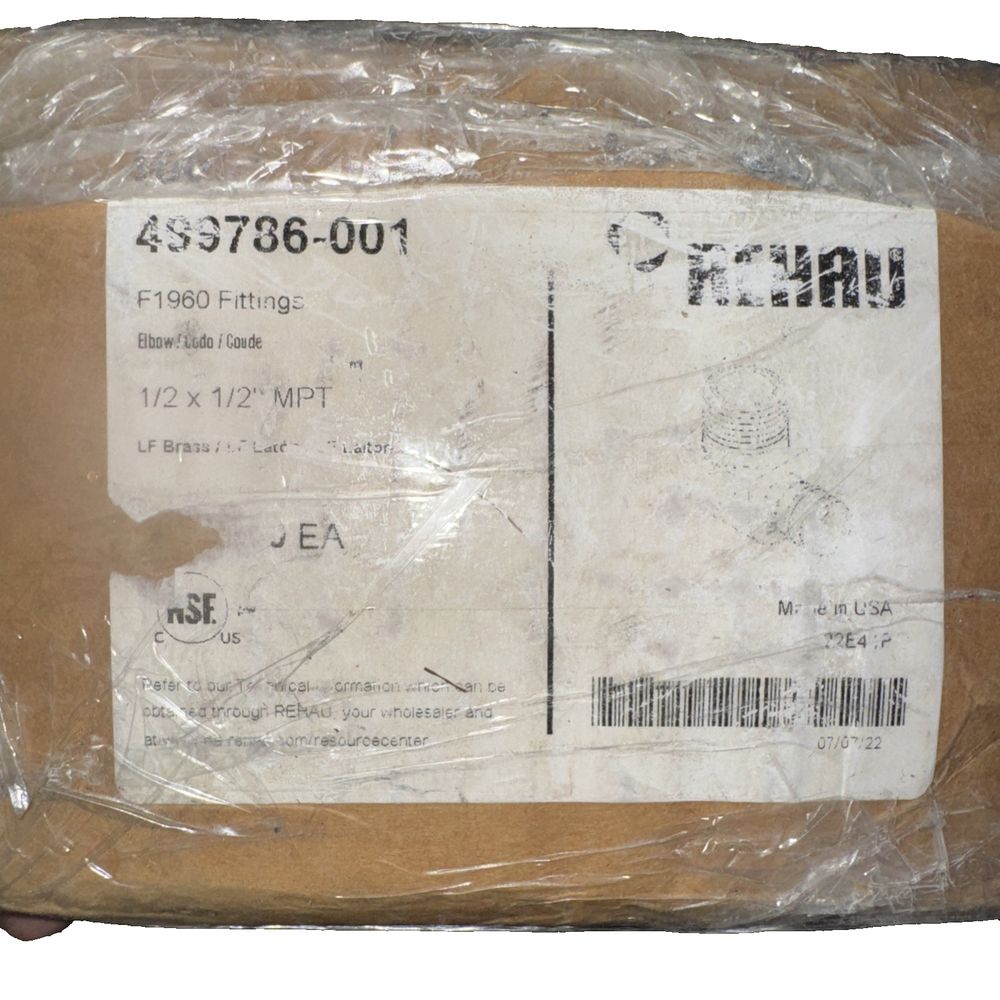 F1960 Fittings 1/2 x1/2" MPT REHAU 49 Pack – a piece of paper wrapped in plastic