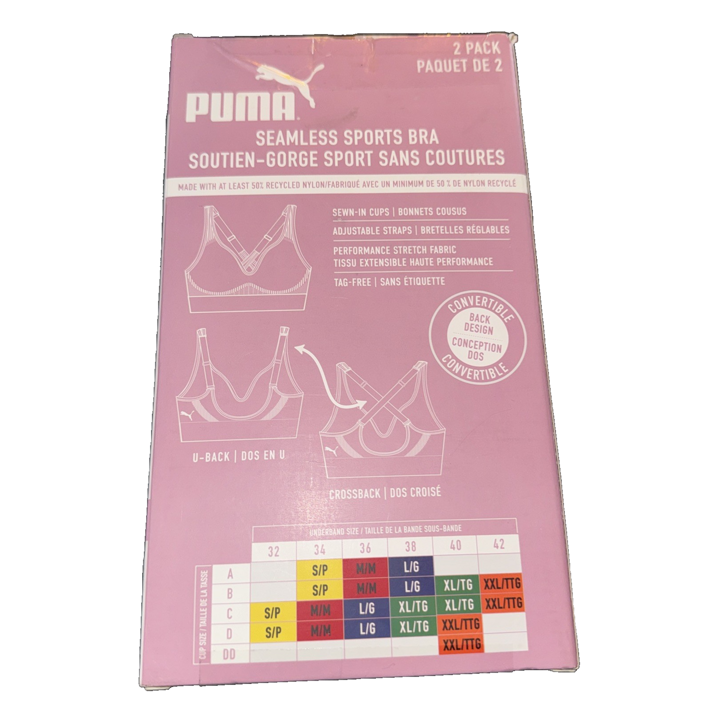 Puma 2 Pack Sports Bra Colors Grey And Black Size Medium