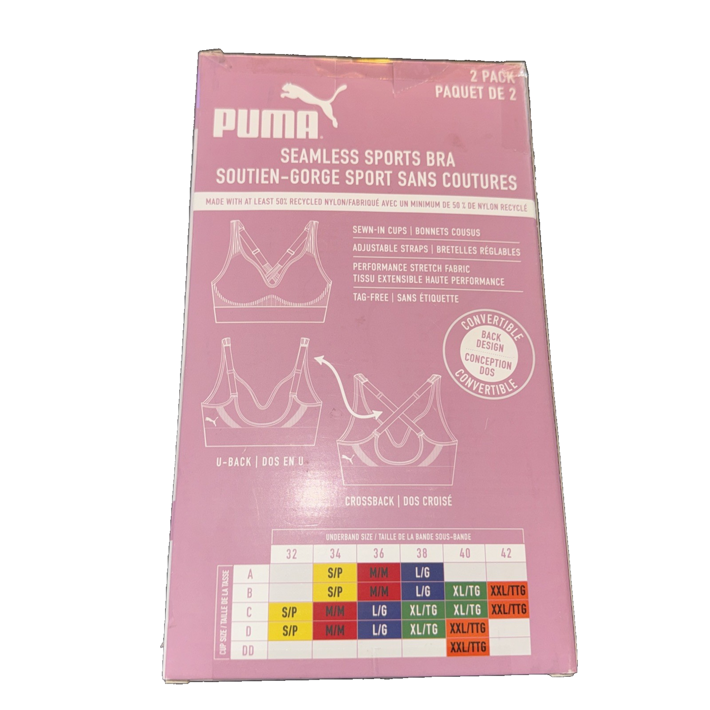Puma 2 Pack Sports Bra Colors: Medium Grey And Black Size Large