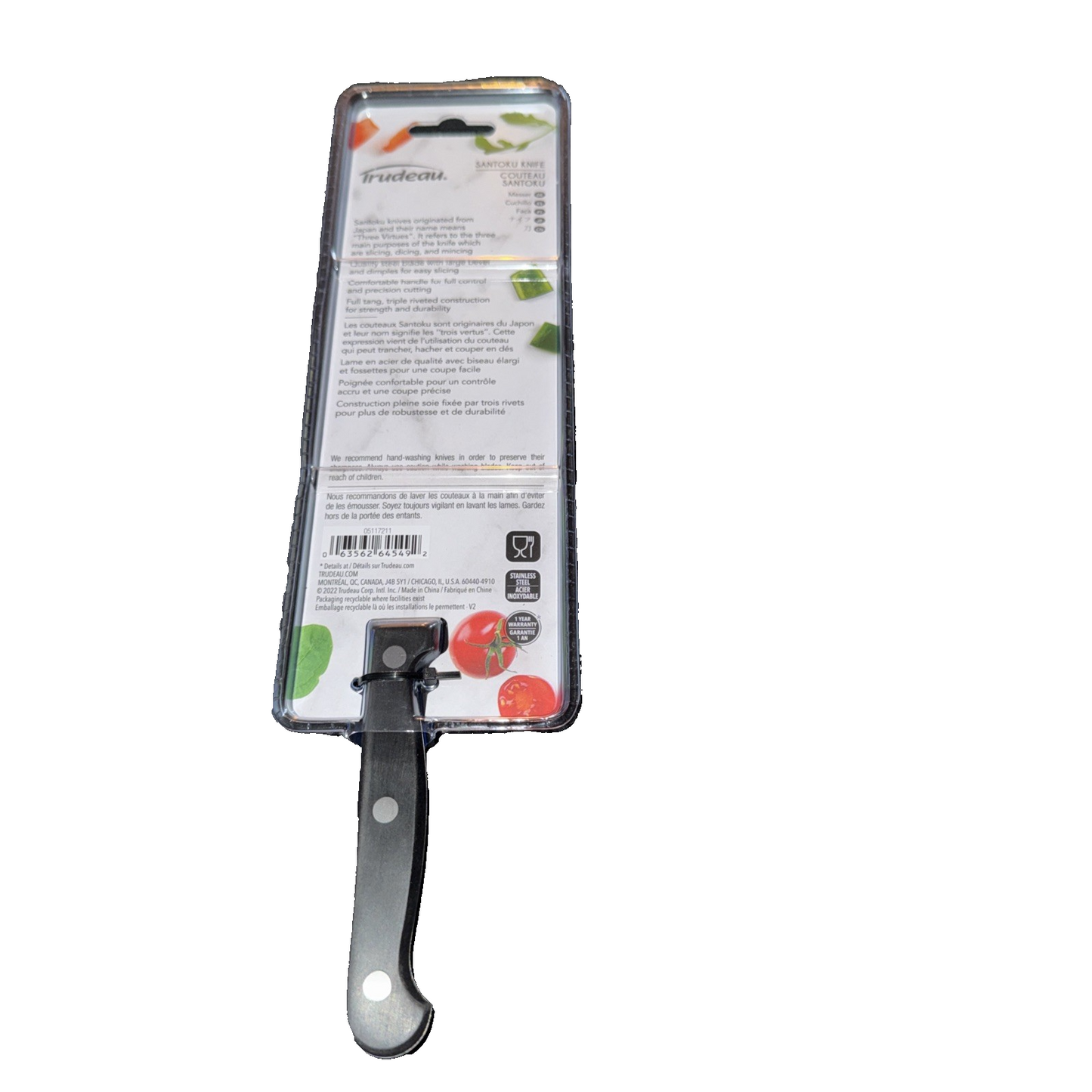 Trudeau Maison Japanese Style Stainless Steel Santoku Kitchen Chef Knife, 4.5 in