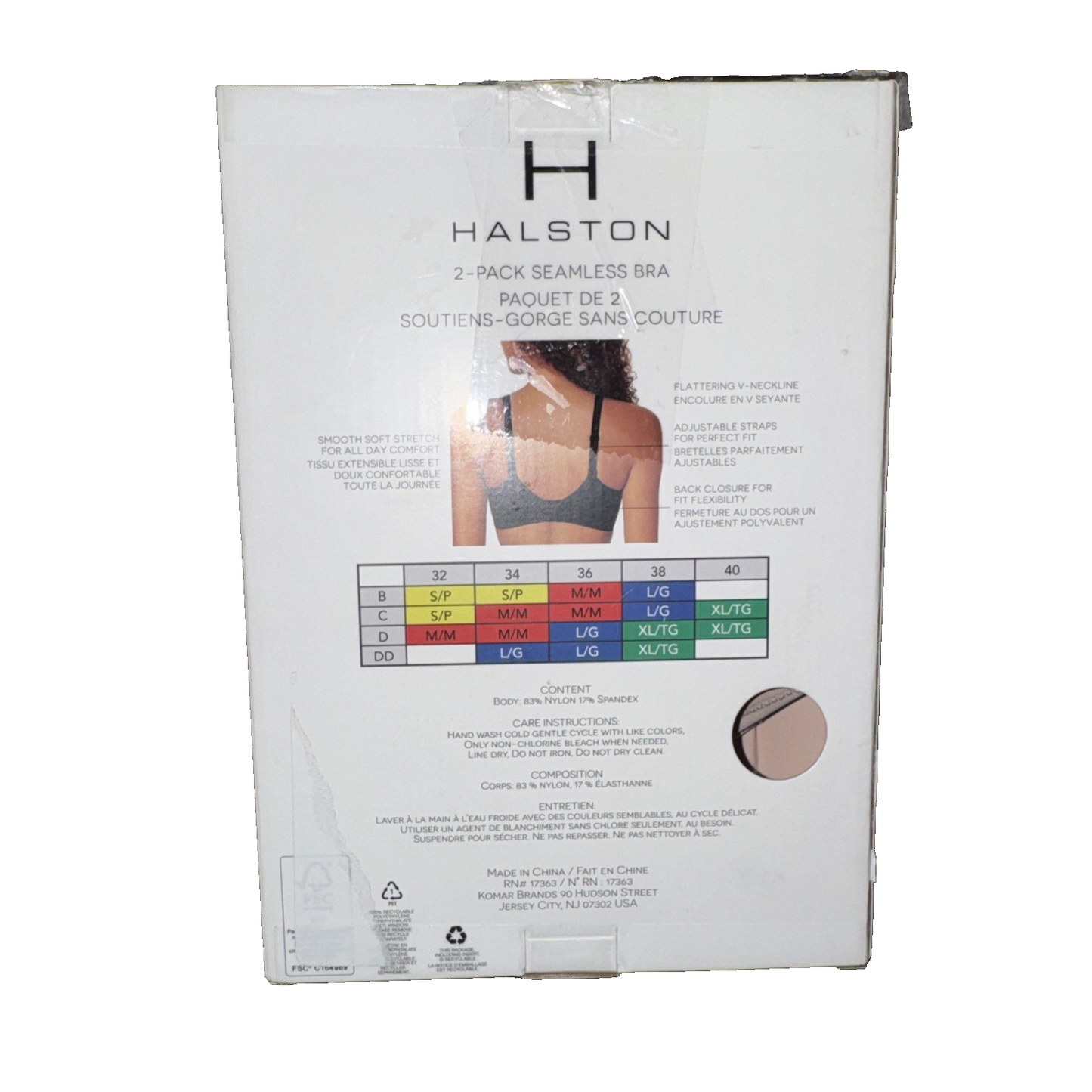 Halston 2 Pack Seamless Bra Colors Beige And Black Size Large