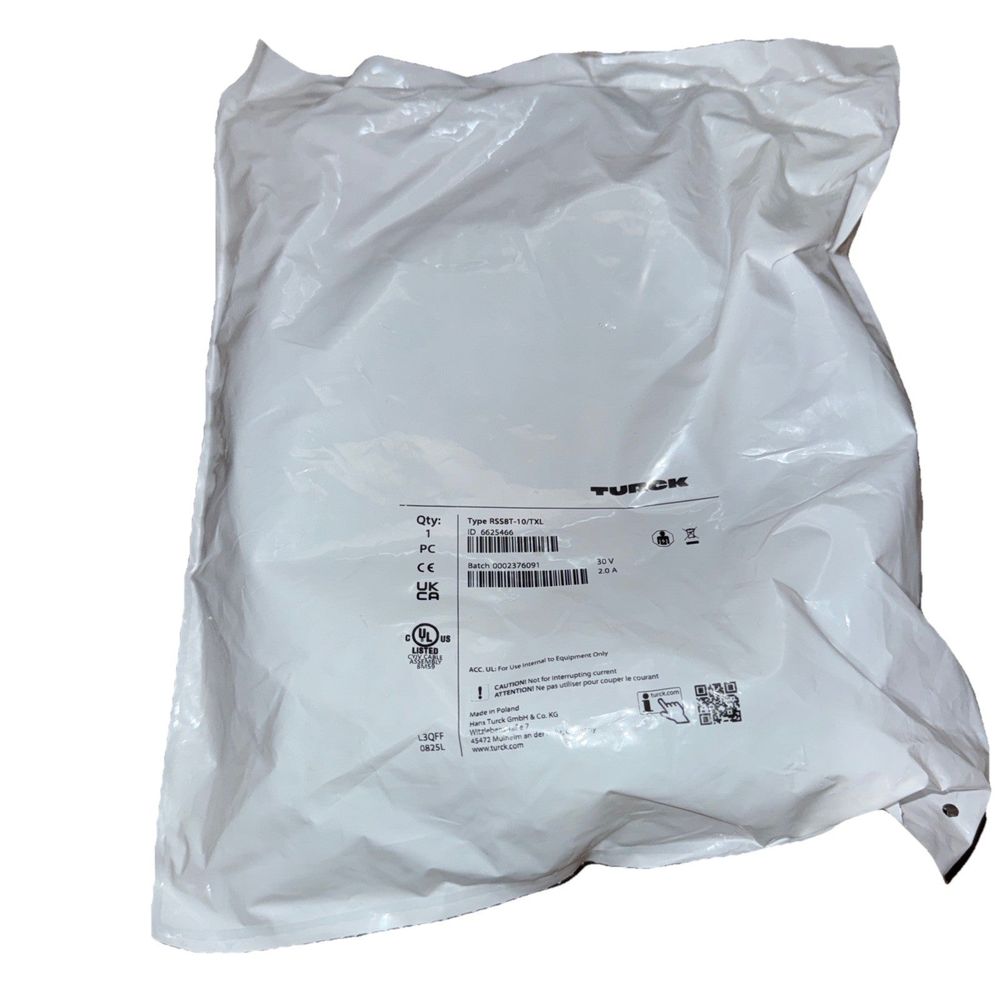 RSS8T-10/TXL Actuator and Sensor Cable, PUR Turck – a white plastic bag with a black handle