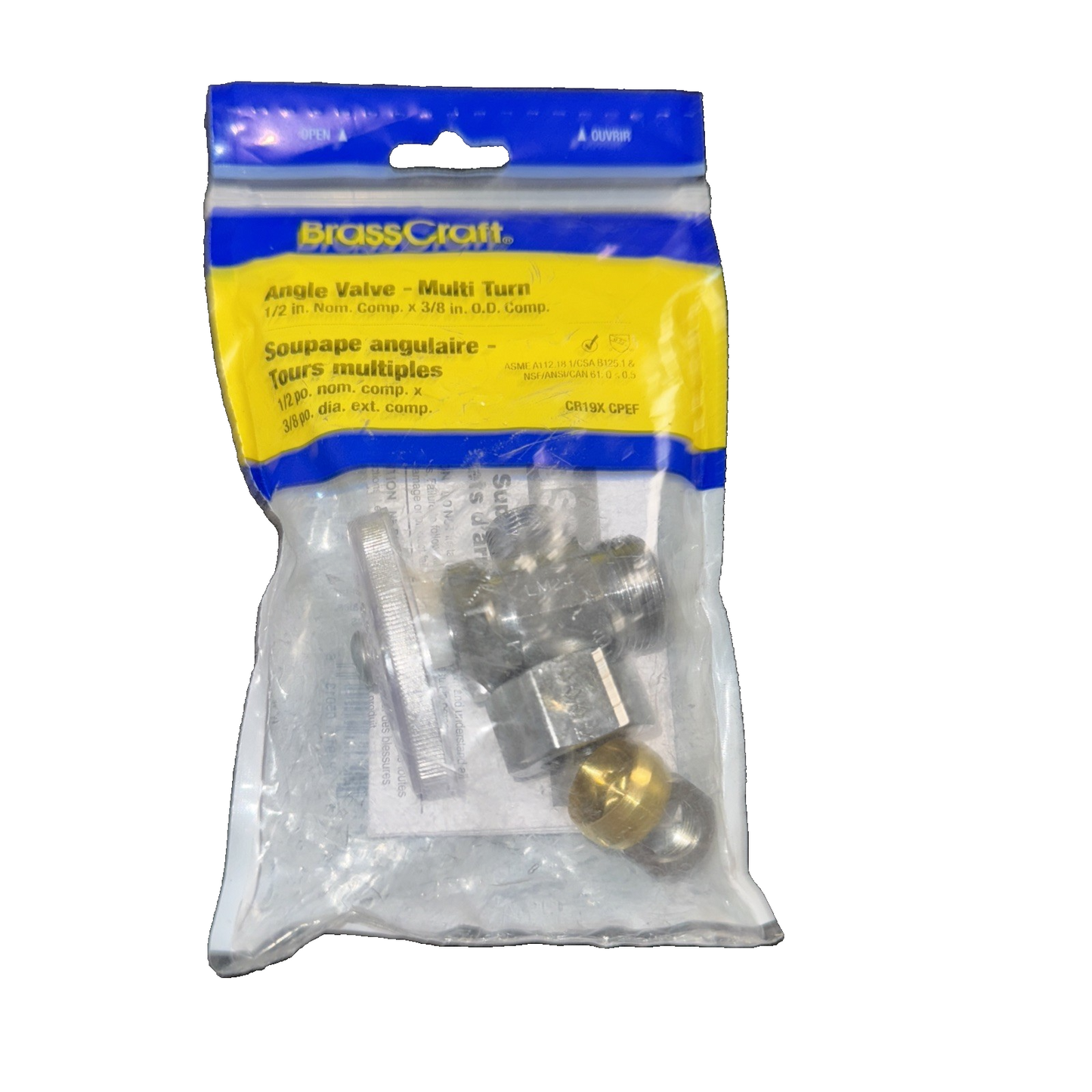 Brasscraft 1/2" x 3/8" Comp Angle Stop Valve CR19X CPEF