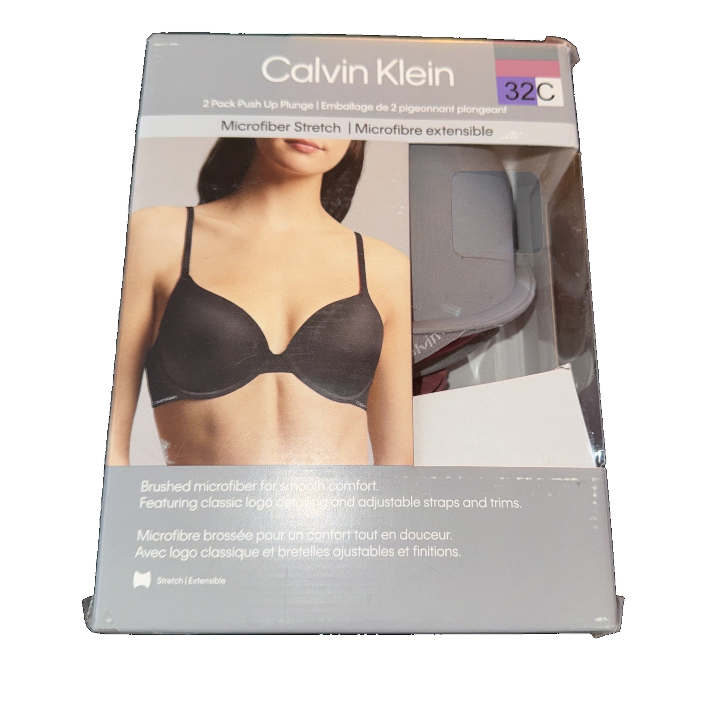 Calvin Klein 2-Pack Push Up Plunge Bra Pink and Grey Size 32C