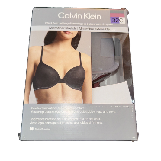Calvin Klein 2-Pack Push Up Plunge Bra Pink and Grey Size 32C
