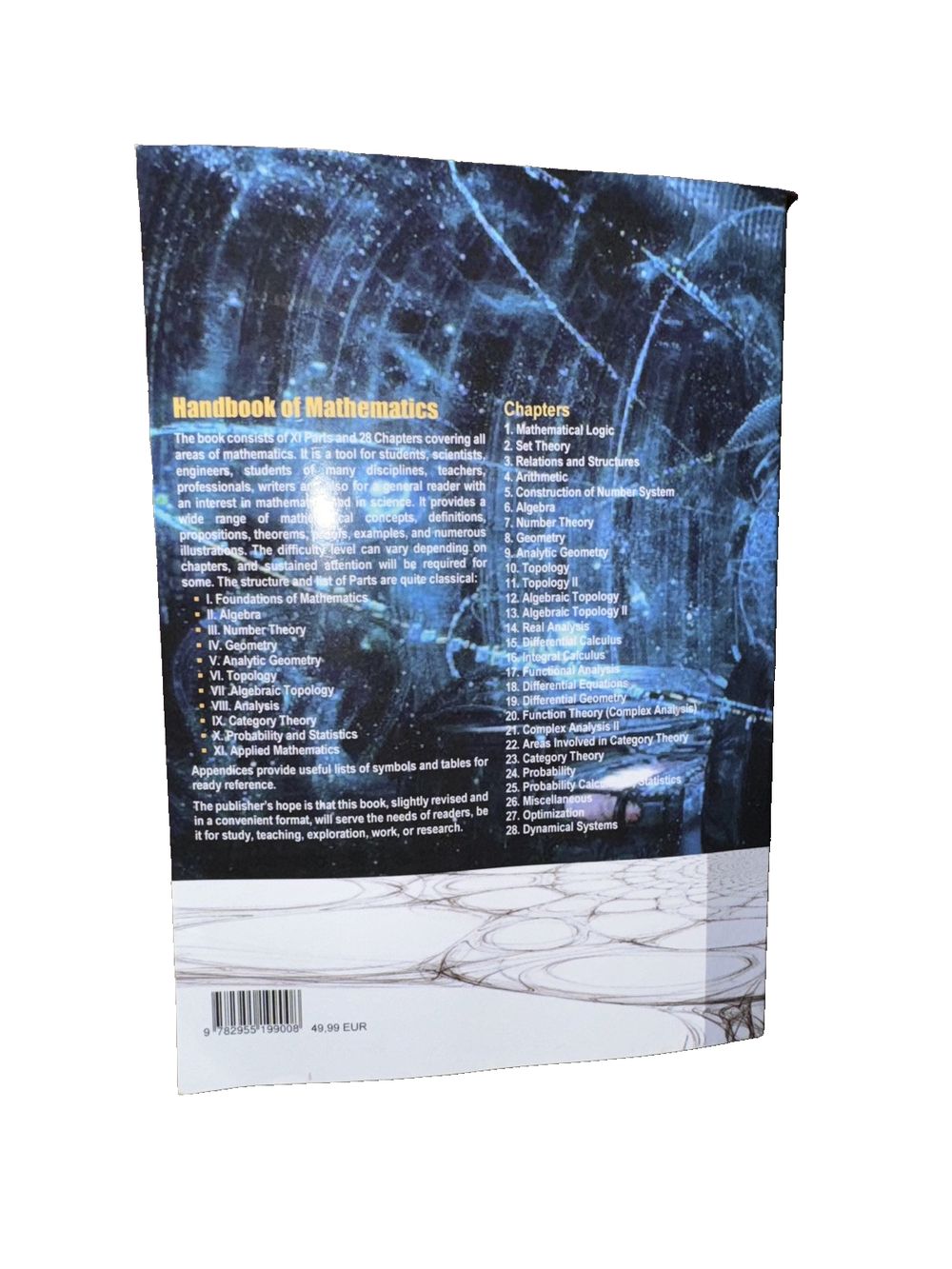 Handbook of Mathematics, DaveyDooDeals – the back cover of the book, featuring a blue and black image of a futuristic city