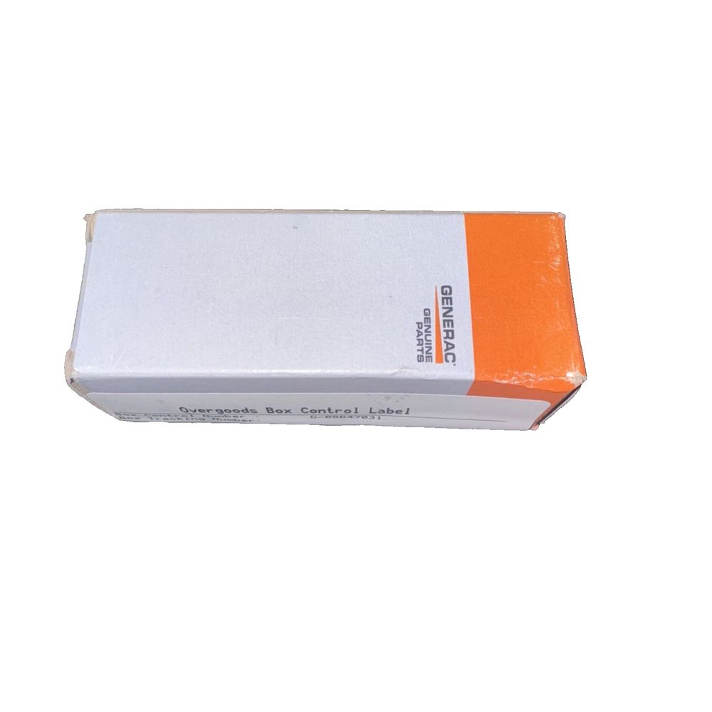 Generac 0G0767B Spark Plug Gap: 0.020, Genarac – a white box with orange trim and a white lid