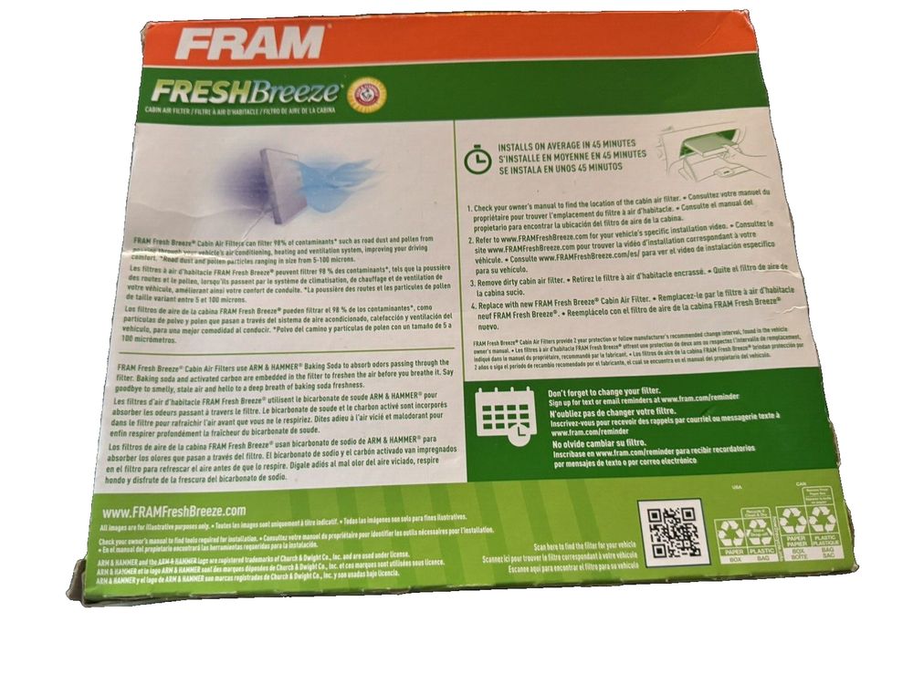 FRAM Fresh Breeze Cabin Air Filter Replacement for Car Passenger CF10285 – frfeze - fresh wipe - pack of 2