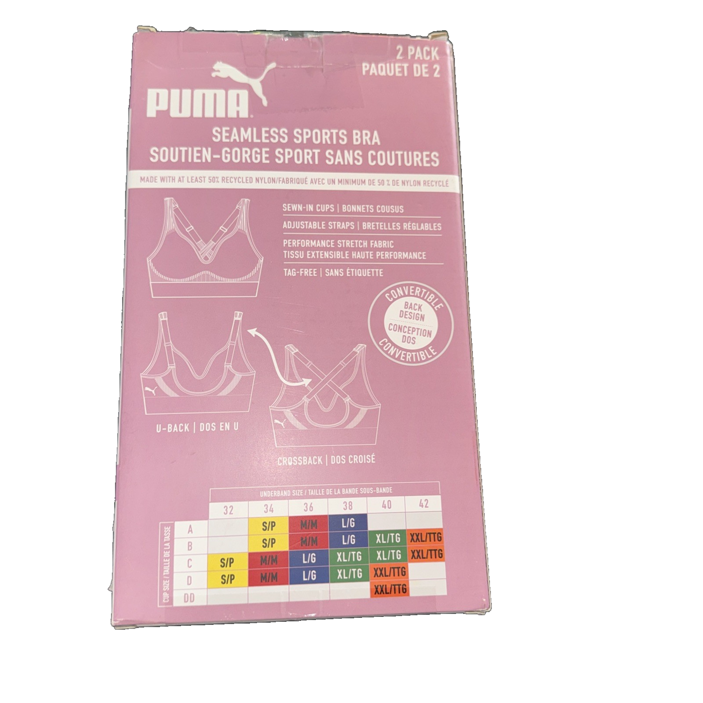 Puma 2 Pack Sports Bra Colors Grey And Pink Size Small
