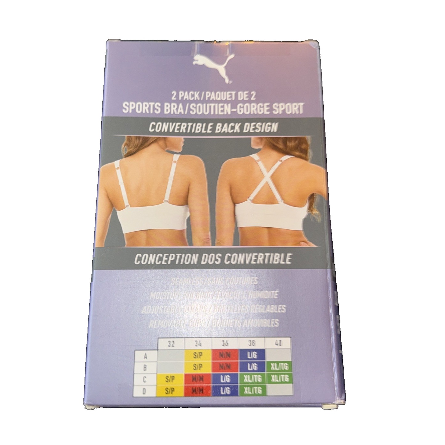 Puma 2 Pack Sports bra Moisture Wicking Grey And Black Size Large