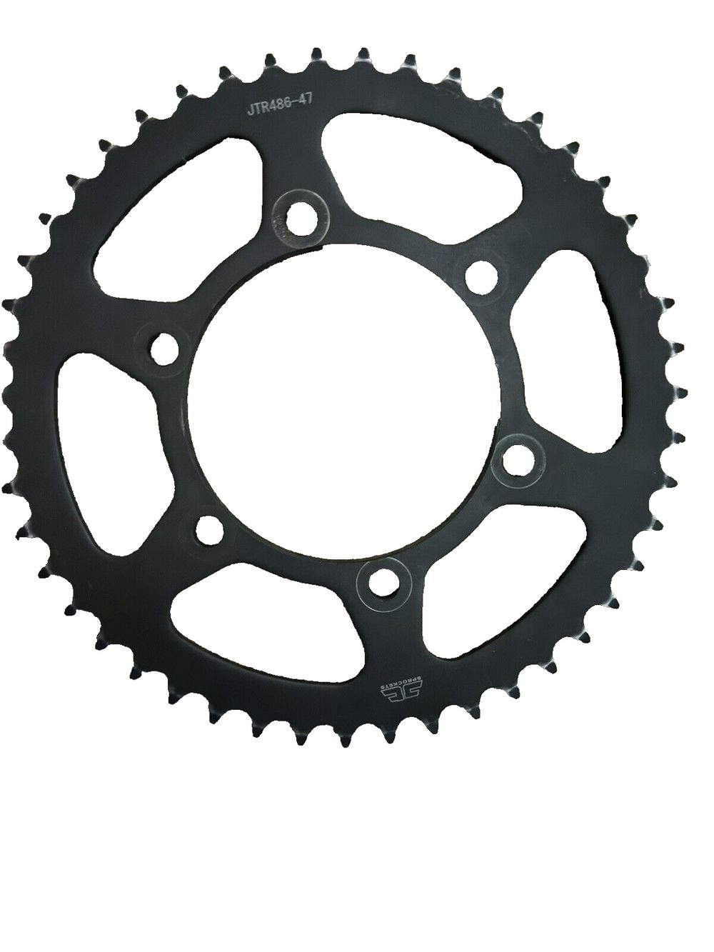 JT Sprockets JTR486.47 47T Steel Rear Sprocket, black – a black chainring with a white background