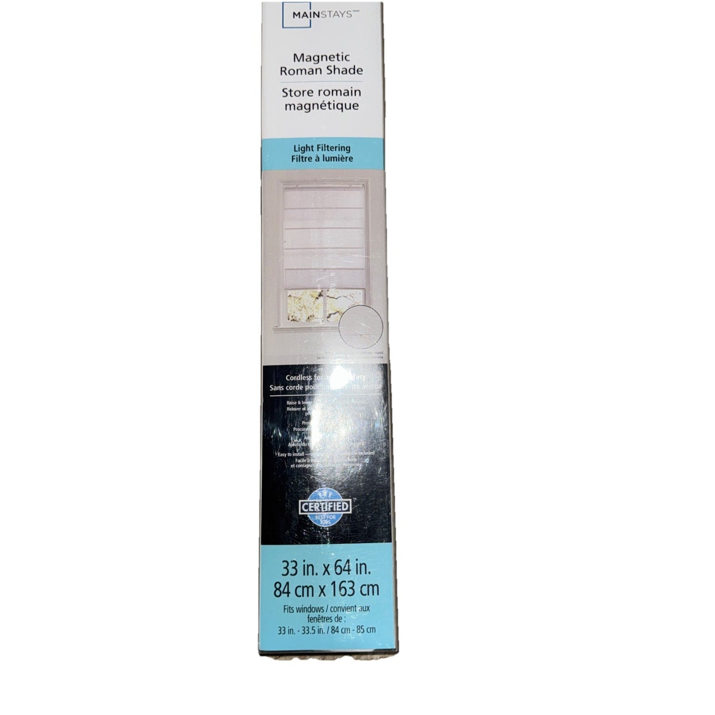 Main Stays Magnetic Roman Shade 33" x 64" Light Filtering - White