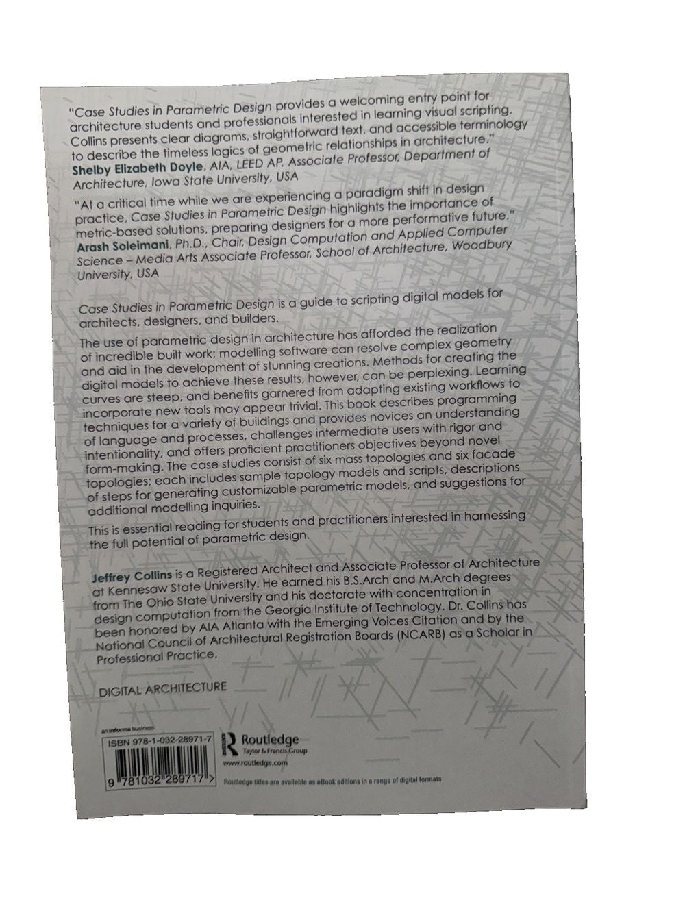 Case Studies in Parametric Design: A Guide to Visual Scripting in Architecture, DaveyDooDeals – the back cover of the book, showing the bac…