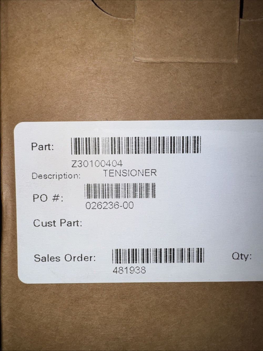 Z30100404 Belt Tensioner, Unbranded – a box with a barcode on it