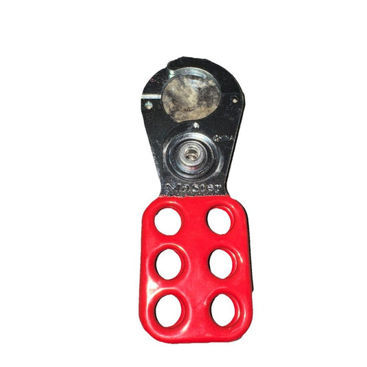 Brady 133162 Lockout Hasp, 1-1/2 Inch Jaw Opening, 6-Padlock, DaveyDooDeals – a red and black metal hook with two holes