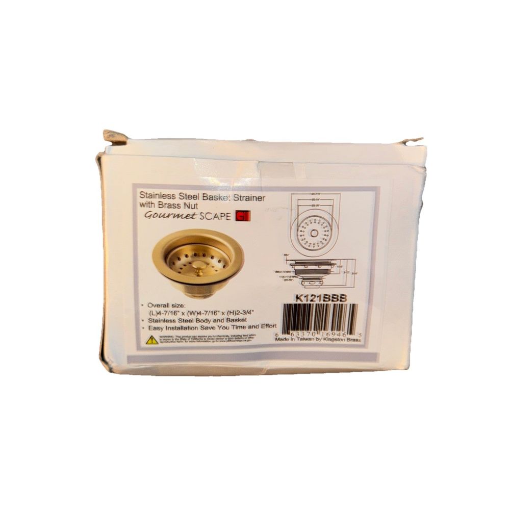 Kingston Brass K121BBB Fresno 3.5" Stainless Steel Kitchen Sink Basket Strainer – a white box with a gold button on it