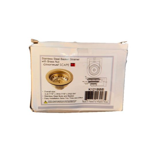 Kingston Brass K121BBB Fresno 3.5" Stainless Steel Kitchen Sink Basket Strainer – a white box with a gold button on it