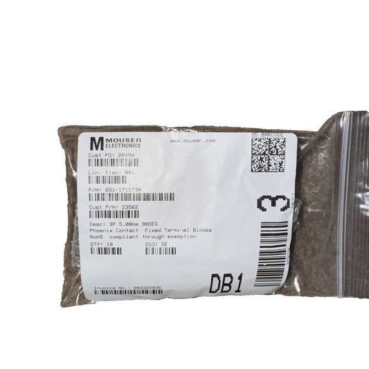 1715734 Phoenix Contact - Terminal Blocks 10 Pack, Mouser Electronics – a bag of brown paper with a barcodee label