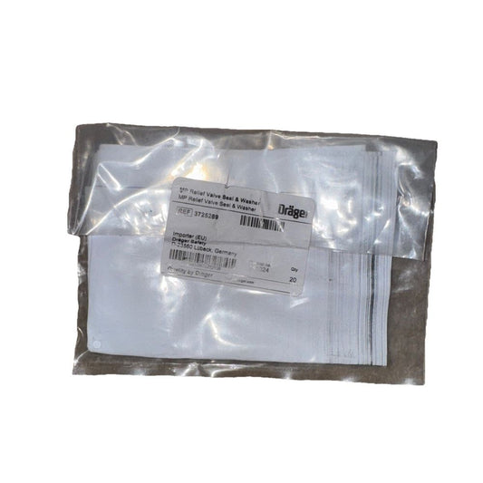 Dräger MP Relief Valve Seal & Washer (20 sets) PN: 3725289, Drager – a package of white plastic bags with a label on it