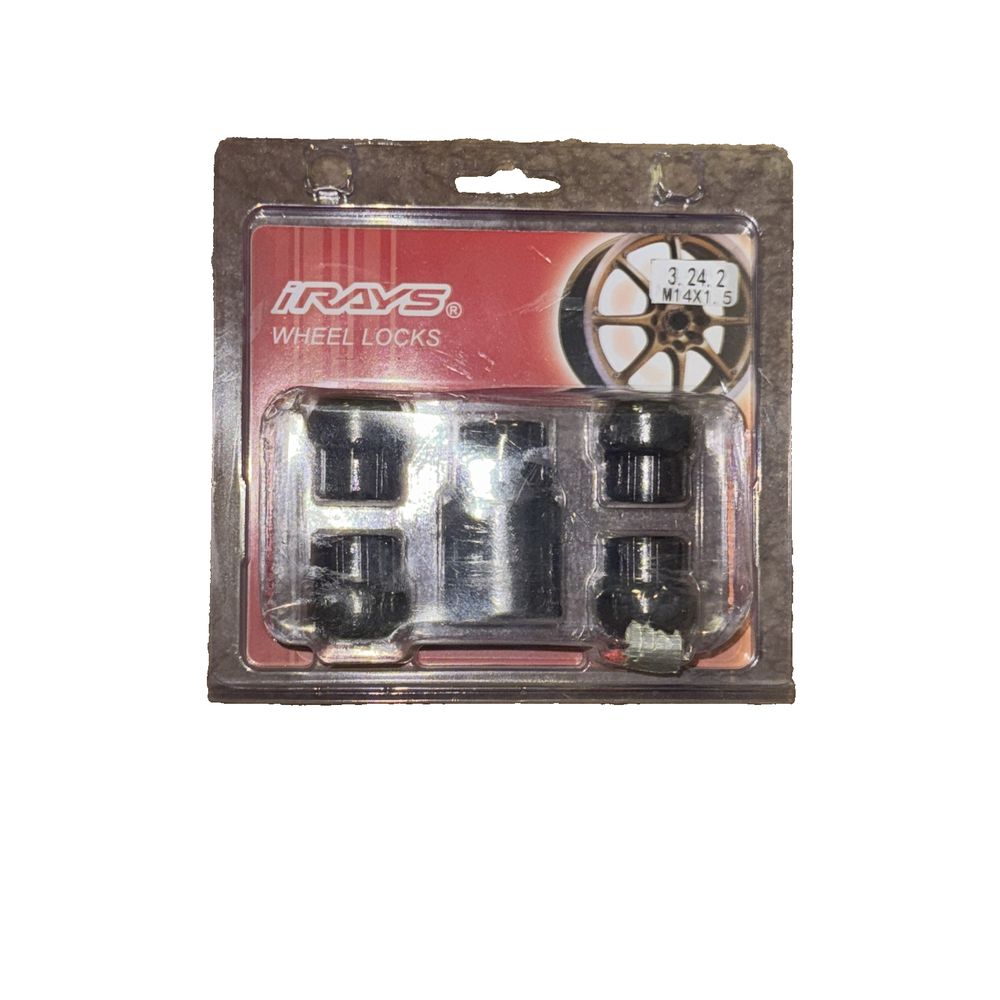 IRAYS 3.24.2 Wheel Lock Set – M14x1.5 Anti-Theft Lug Nuts for Rims/Wheels – a pair of black and white wheels with a white background