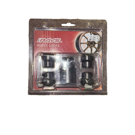 IRAYS 3.24.2 Wheel Lock Set – M14x1.5 Anti-Theft Lug Nuts for Rims/Wheels – a pair of black and white wheels with a white background