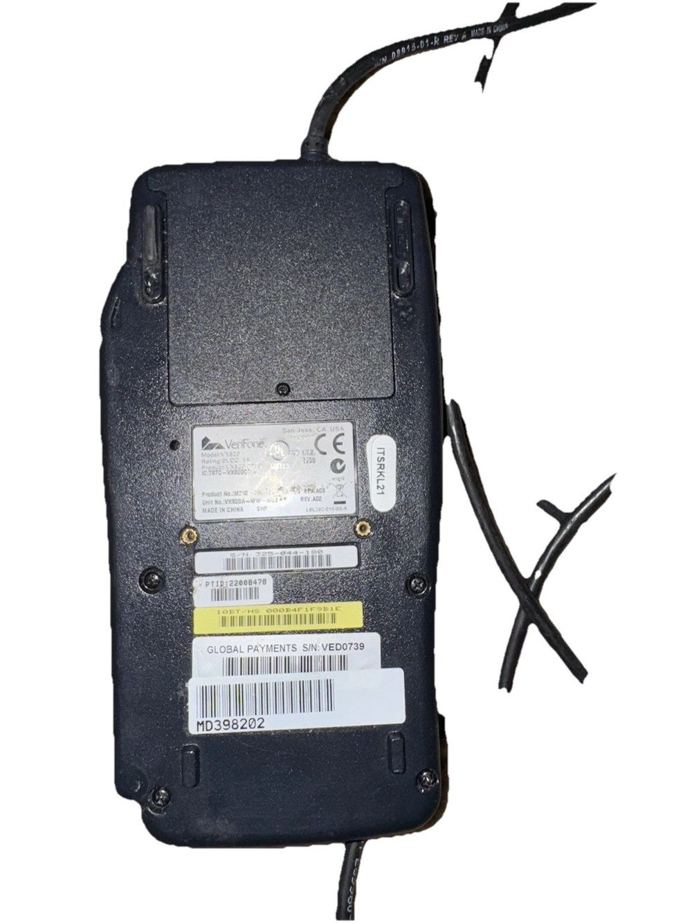 Verifone VX820 Card Reader Used – a black battery cover with a white label