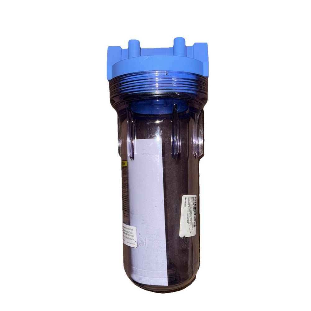 Pentair 150071 3/4" Standard Filter Housing NPT #10 – a blue plastic water bottle with a blue lid