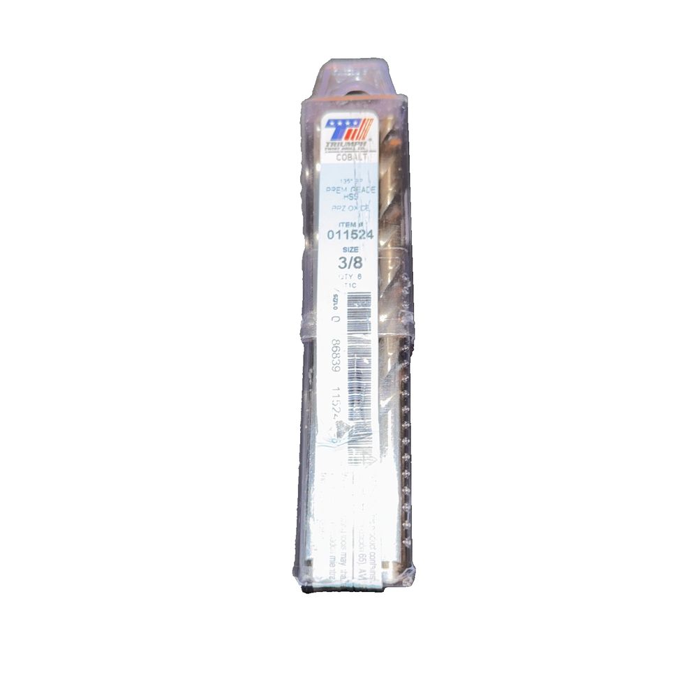 Triumph 011524 Cobalt Bronze Jobber Drill Bits 3/8 6 Pack, DaveyDooDeals – a white plastic tube with a white background