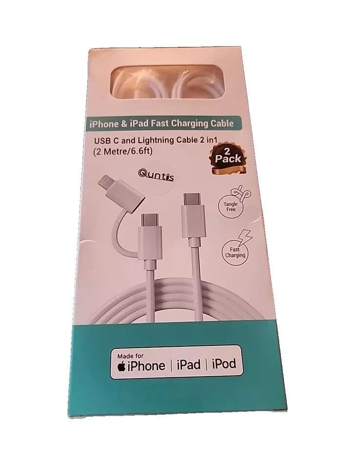 Quntis 2 in 1 60W C to C Cable-C to Lightning Cable, 2Pack 6.6FT Mfi Certified, Unbranded – apple iphone lightning charger cable