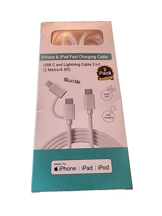 Quntis 2 in 1 60W C to C Cable-C to Lightning Cable, 2Pack 6.6FT Mfi Certified, Unbranded – apple iphone lightning charger cable