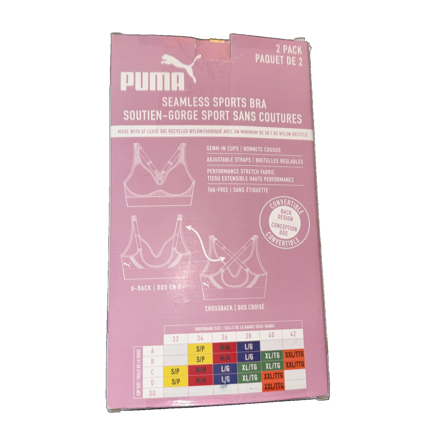 Puma 2 Pack Sports Bra Colors Pink And Black Size Small