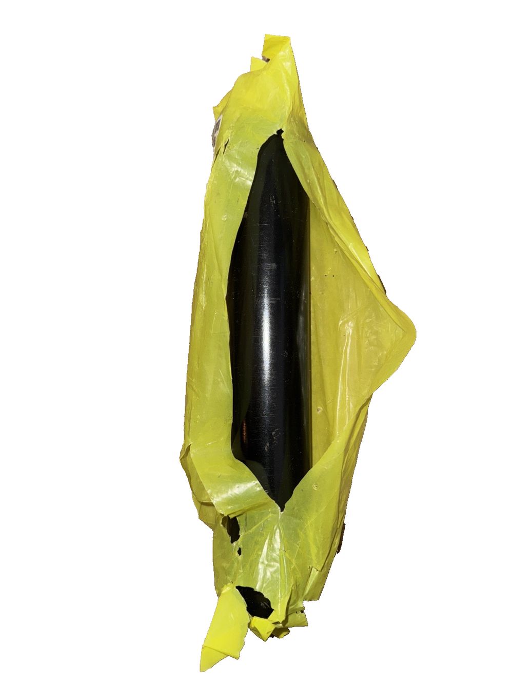 Spare part 811/50536 Pin, pivot (JCB) – a black object with a yellow plastic bag