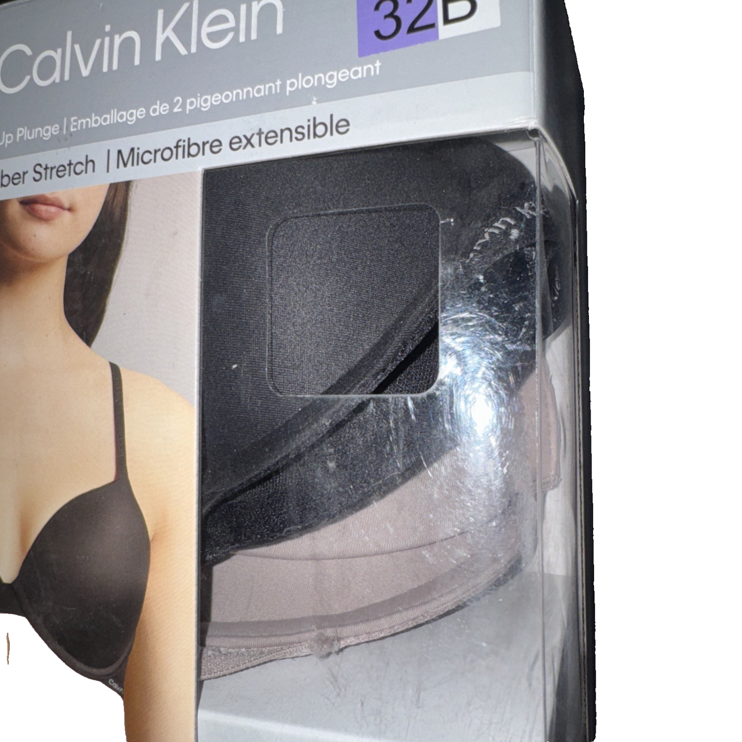 Calvin Klein 2-Pack Push Up Plunge Bra Black and Beige Size 32B